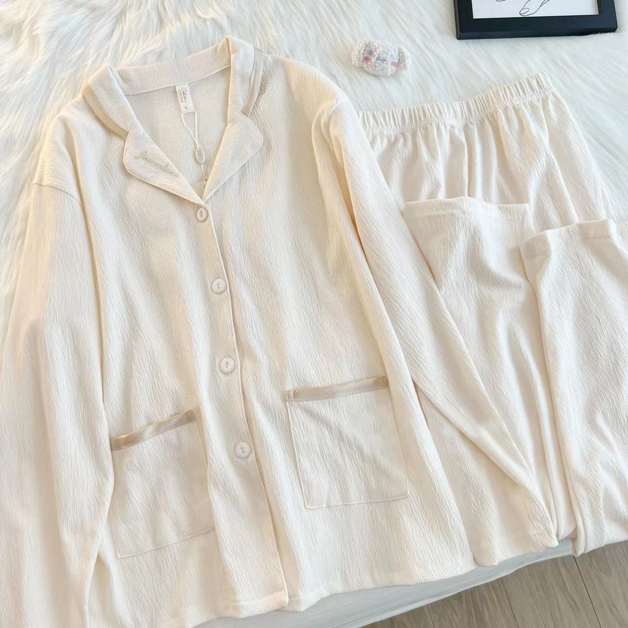 高級感純色氣質睡衣女2023年新款長袖春秋款夏季可外穿家居服套裝
