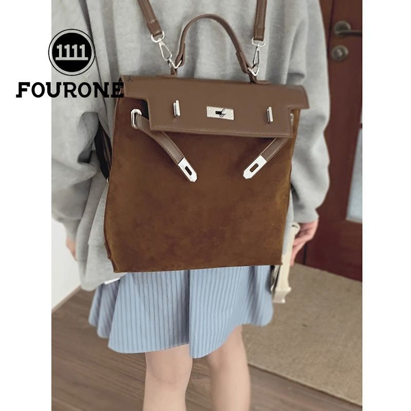 Hand-held commuter bag women's new trendy Korean backpack niche large capacity frosted leather Kelly bag