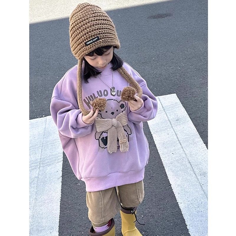 Girls' velvet sweatshirt, one-piece velvet style, medium and large children's warm base shirt, thickened spring, autumn and winter new outer top