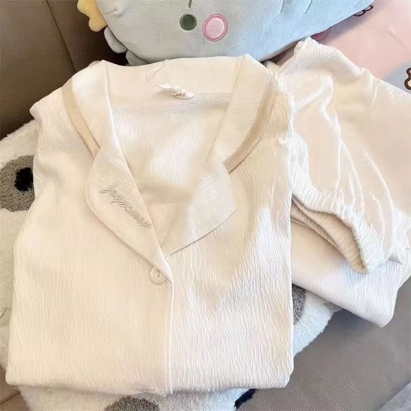 秋季簡約長袖睡衣女長褲春秋冬季甜美翻領家居服套裝學生款可外穿