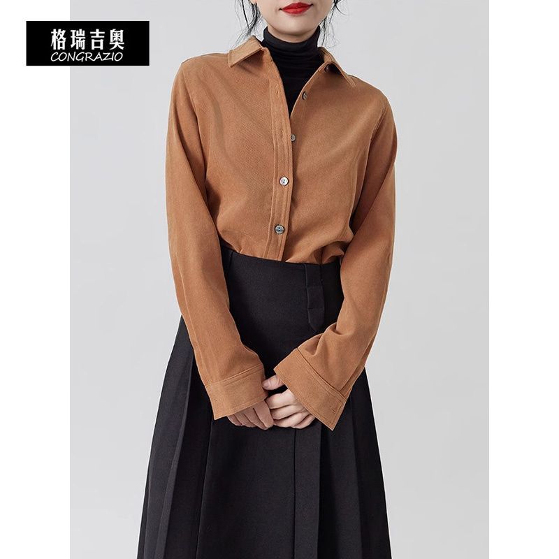 CONGRAZIO/格瑞吉奧長袖秋冬OL疊穿通勤打底美拉德襯衫純色上衣女