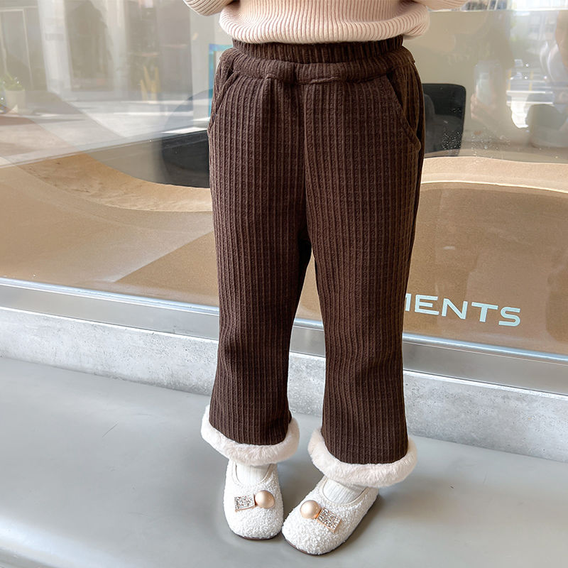 女童冬季裤子秋冬装儿童加绒喇叭裤女宝宝洋气时髦一体绒外穿长裤
