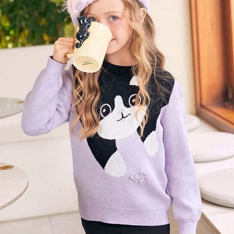 2024 Spring New Fashion Girls Knitted Sweaters Sweaters Princess Style Handsome Cute Cartoon Embroidery Trendy