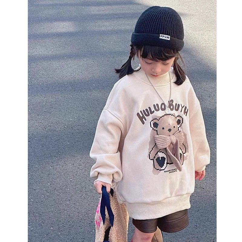 Girls' velvet sweatshirt, one-piece velvet style, medium and large children's warm base shirt, thickened spring, autumn and winter new outer top