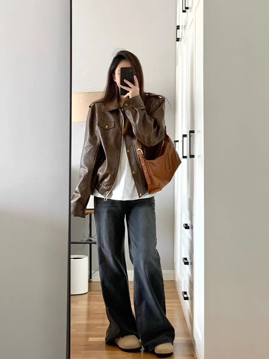 水洗黑高腰闊腿牛仔褲秋冬女顯瘦美式復古寬鬆設計感直筒拖地褲子