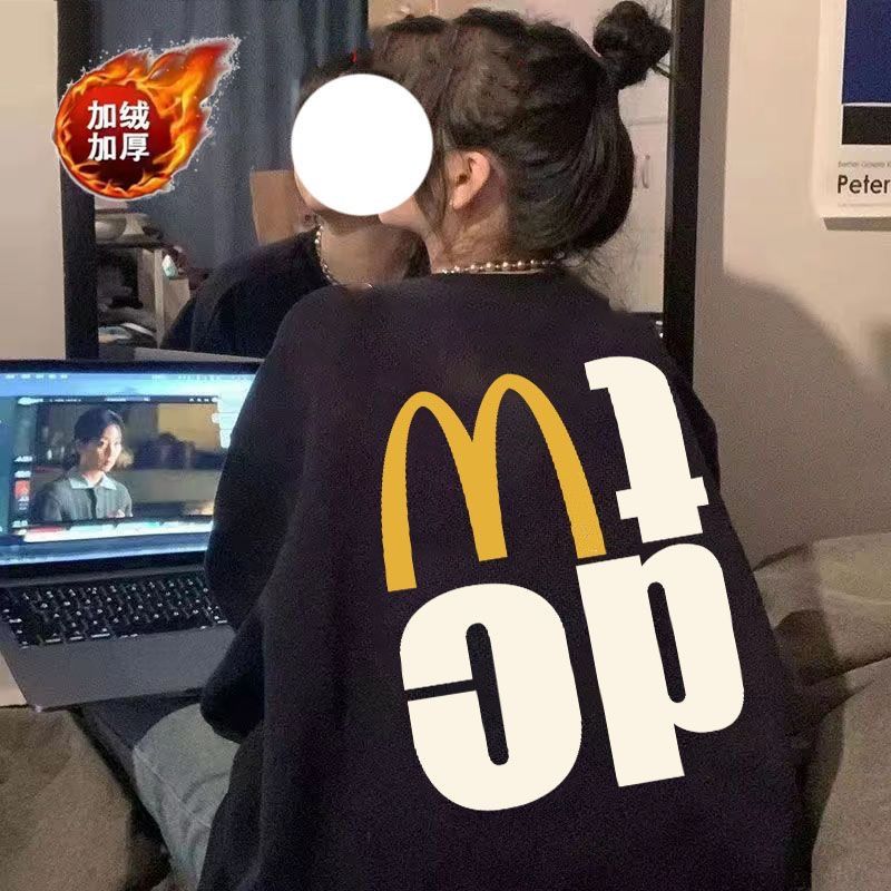 新款美式復古ins圓領衛衣女oversize慵懶寬鬆韓版春秋季外套上衣