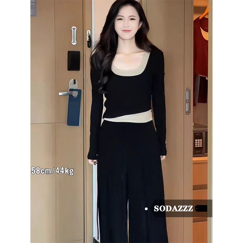 SODAZZZ假兩件長袖T恤女顯秋冬顯瘦秋季新款修身顯瘦百搭打底上衣