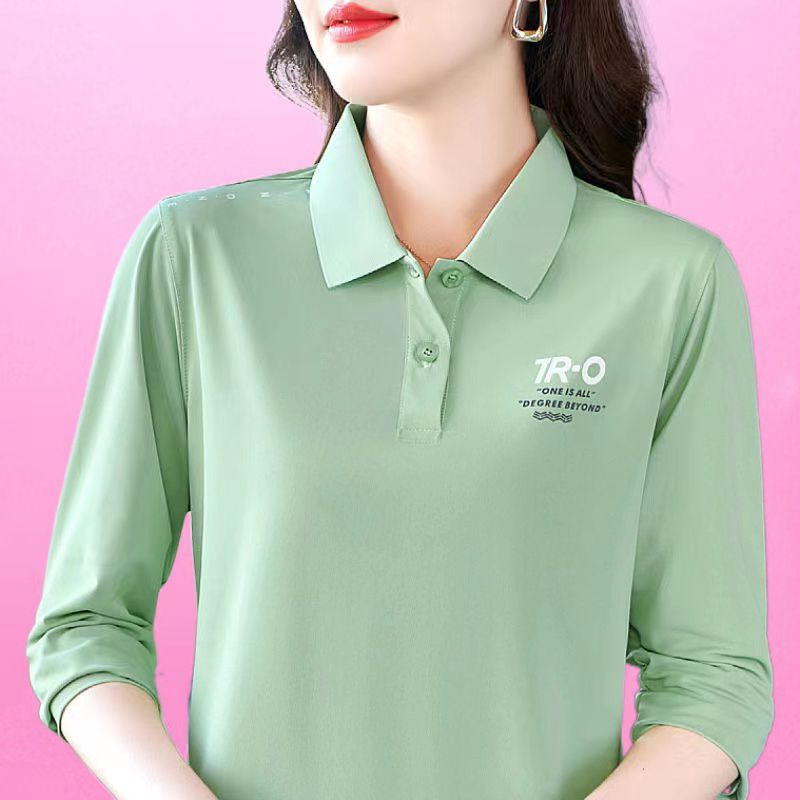 撿漏~專櫃撤回長袖春秋上衣翻領時尚休閒媽媽寬鬆女polo秋季