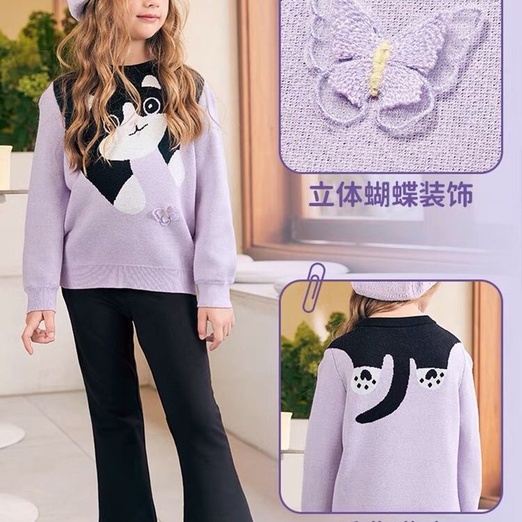 2024 Spring New Fashion Girls Knitted Sweaters Sweaters Princess Style Handsome Cute Cartoon Embroidery Trendy