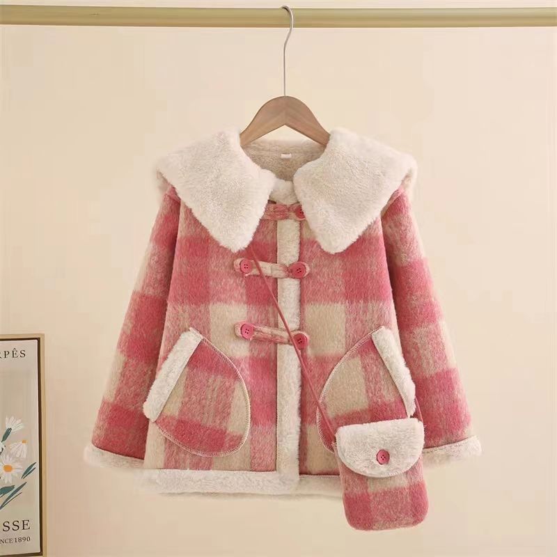 Girls' fleece jacket autumn and winter  new children's clothing fashionable wool sweater girl's lamb velvet top