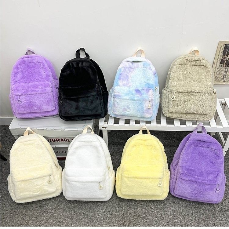 毛绒双肩包小背包2023新款网红百搭毛毛单肩女包包可爱时尚小众