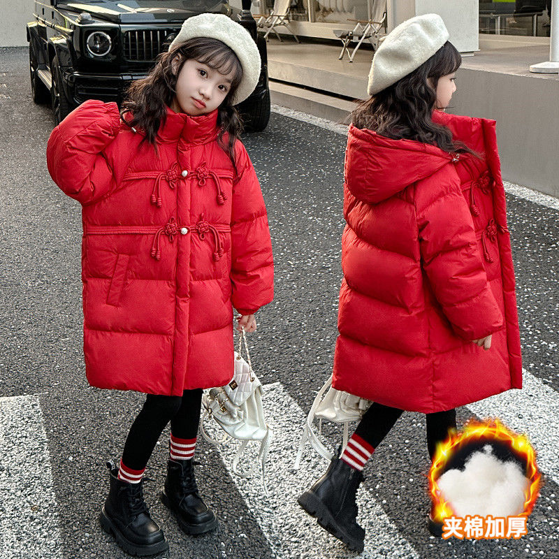 女童冬裝紅色中國結棉衣女孩洋氣中大兒童裝棉服冬季加厚棉襖外套