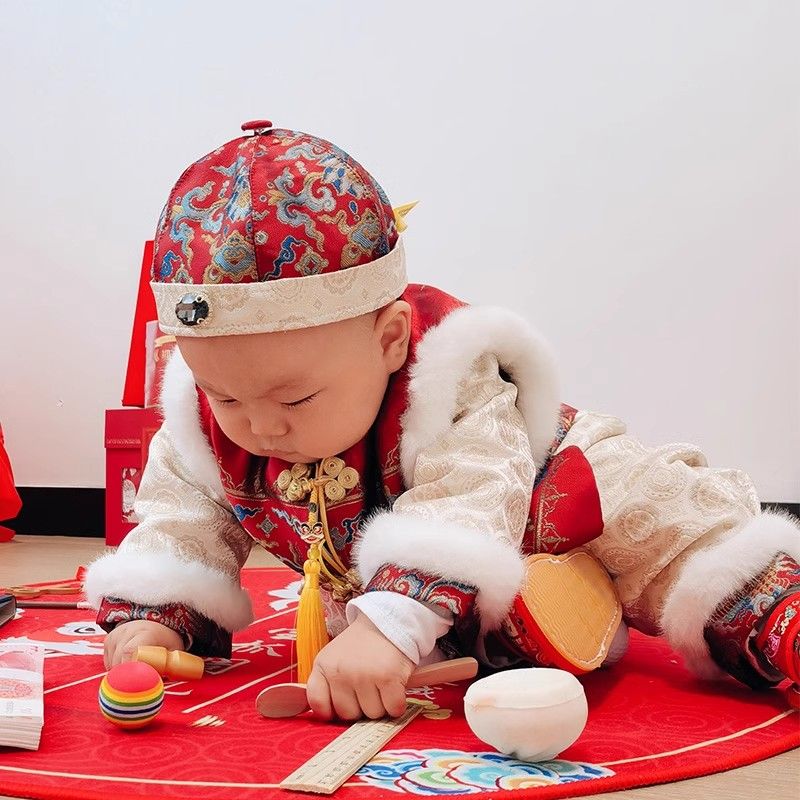 周歲禮服男寶寶冬裝男童拜年服唐裝中國風抓周漢服男寶過年服裝冬