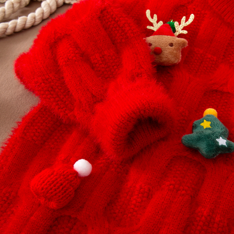 2023新款麻花加厚红色节日圣诞款毛衣洋气女童中大童针织儿童打底