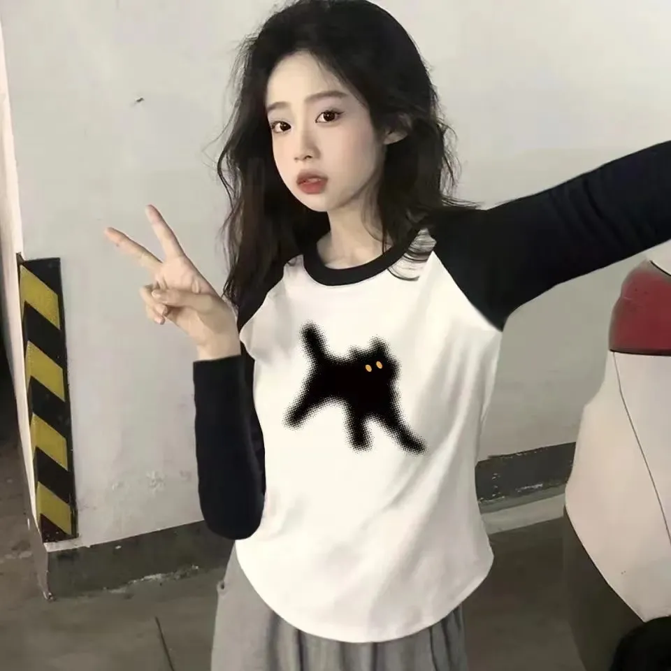 美式復古修身加厚t恤女長袖冬季2023新款獨特别致上衣設計感小眾