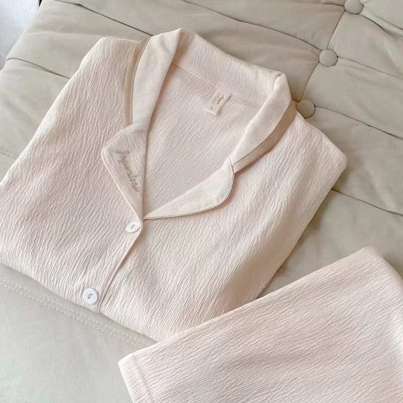 高級感簡約純色睡衣女款春秋季甜美長袖套裝2023新款家居服輕熟風