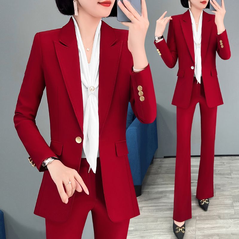 红色西装套装女秋冬新款职业正装高级感时尚工作服气质ol西服外套