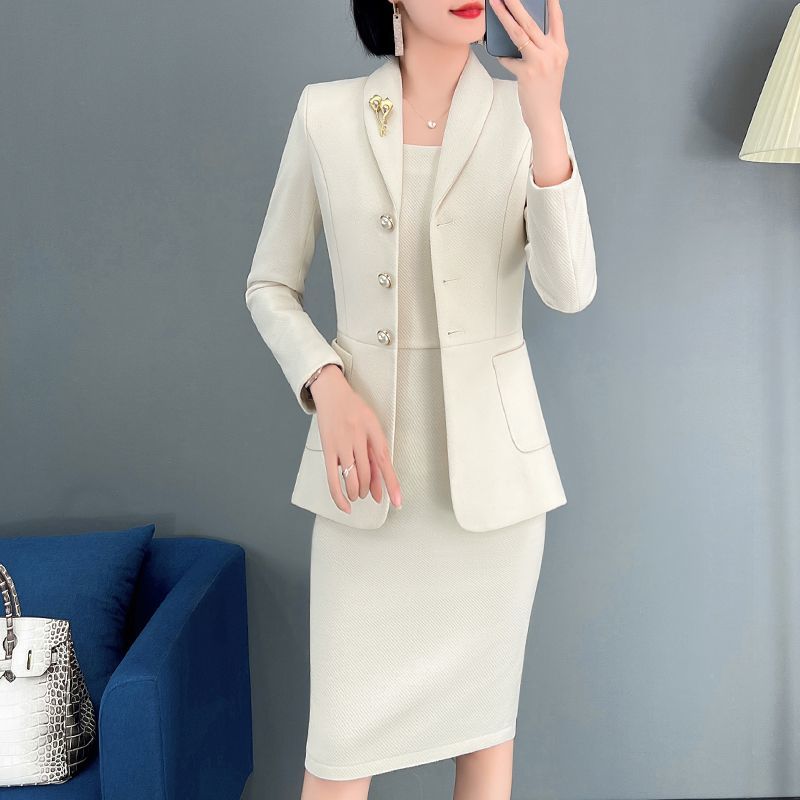 High-end professional dress suit for women in autumn and winter, celebrity style suit, short suit with long skirt, two-piece set
