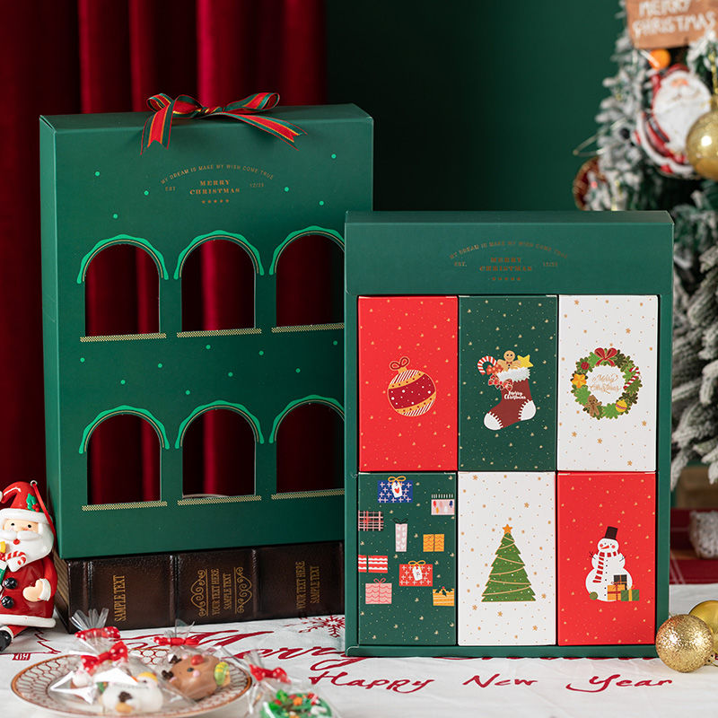 圣诞节包装盒手提礼品盒雪花酥牛轧糖礼物盒子曲奇饼干用包装空盒