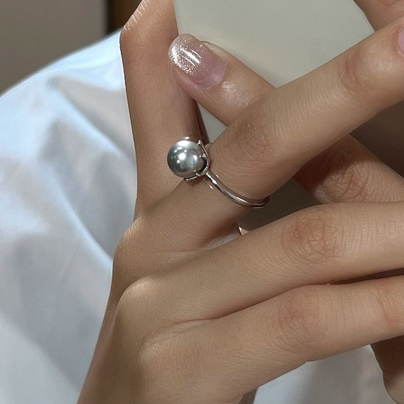 爆款简约经典素圈S925纯银珍珠戒指女ins高级感学生可调节食指戒