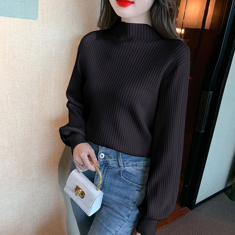 2023新款冬季韓版修身顯瘦打底針織衫洋氣百搭純色長袖內搭上衣女