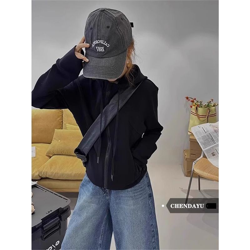 Chen Dayu hooded sweatshirt jacket for women popular spring, autumn and winter silver fox velvet thickened zipper cardigan top for small people