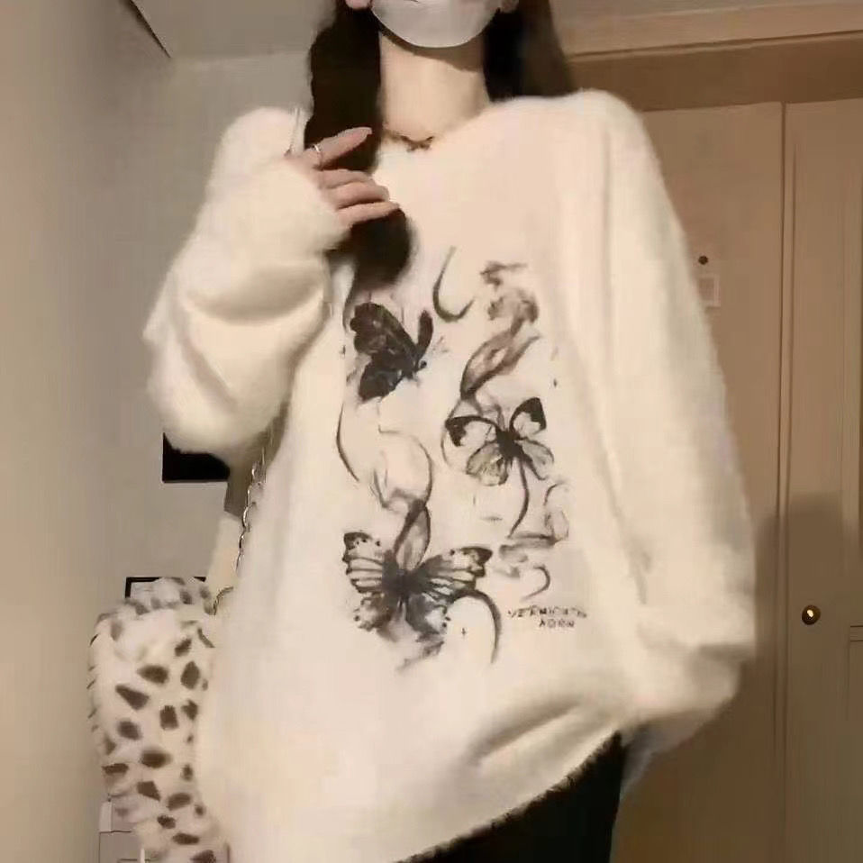 高級感奶fufu馬海毛毛衣女小個子秋冬慵懶風加厚毛茸茸針織衫上衣