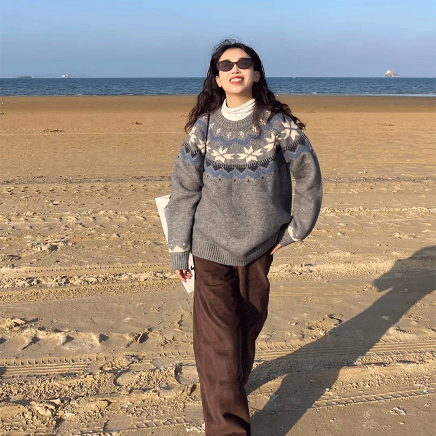 秋冬韓系復古寬鬆外穿慵懶風學生套頭圓領內搭百搭毛衣針織衫女裝