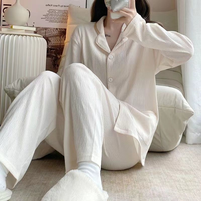 高級感純色氣質睡衣女2023年新款長袖春秋款夏季可外穿家居服套裝