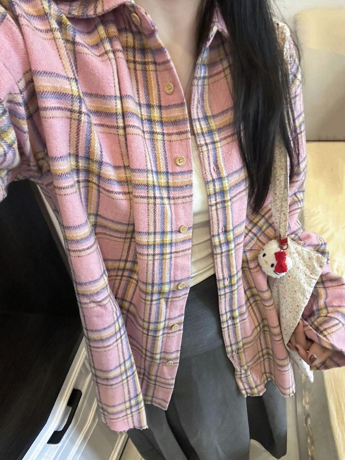 秋冬款加厚美式chic格子襯衫女學生寬鬆休閒顯瘦中長款襯衣開衫潮