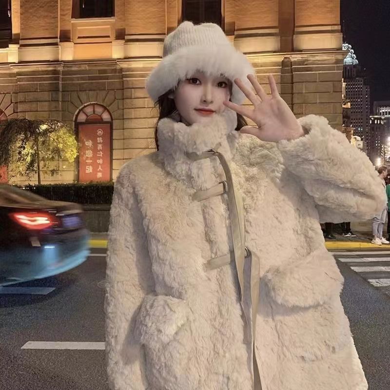 羊羔毛外套女2023冬季新款皮毛一體減齡保暖中長款加厚仿兔毛皮草