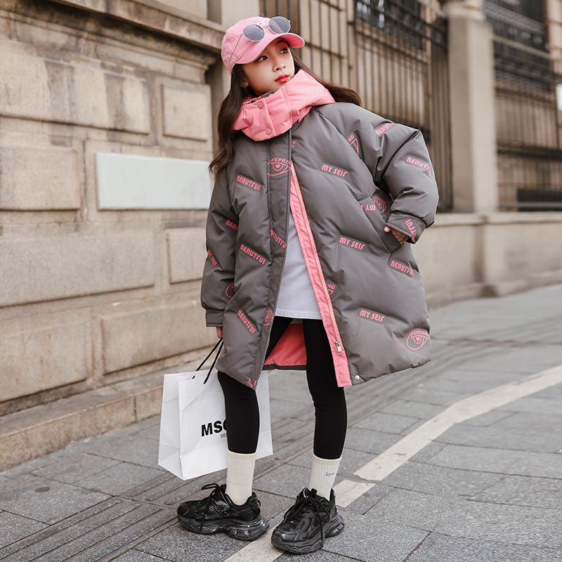 2023新款女童冬季棉服韩系中长款加厚保暖羽绒棉衣儿童冬装外套潮