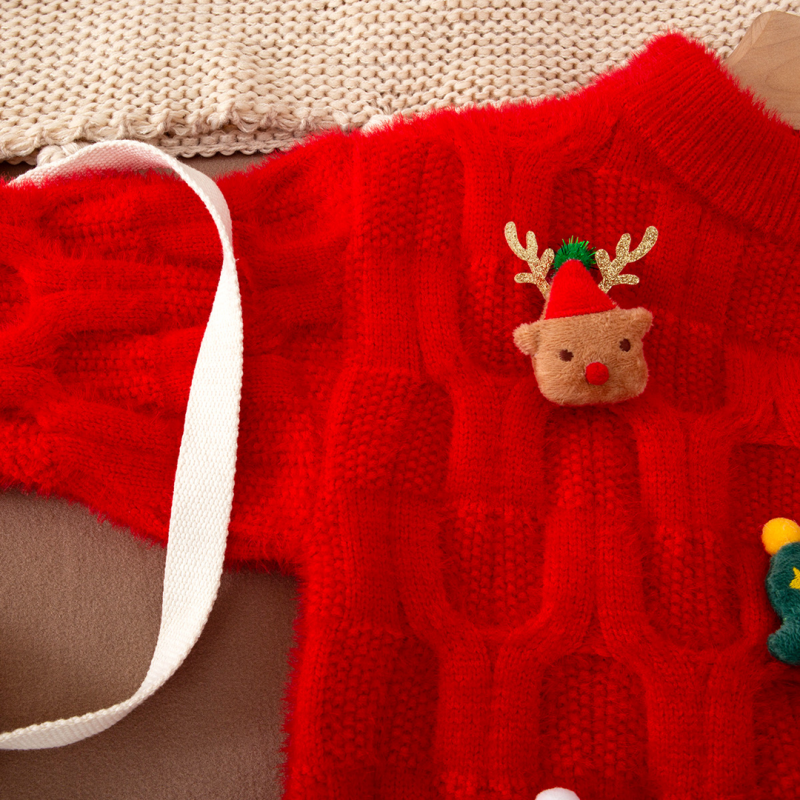2023新款麻花加厚红色节日圣诞款毛衣洋气女童中大童针织儿童打底