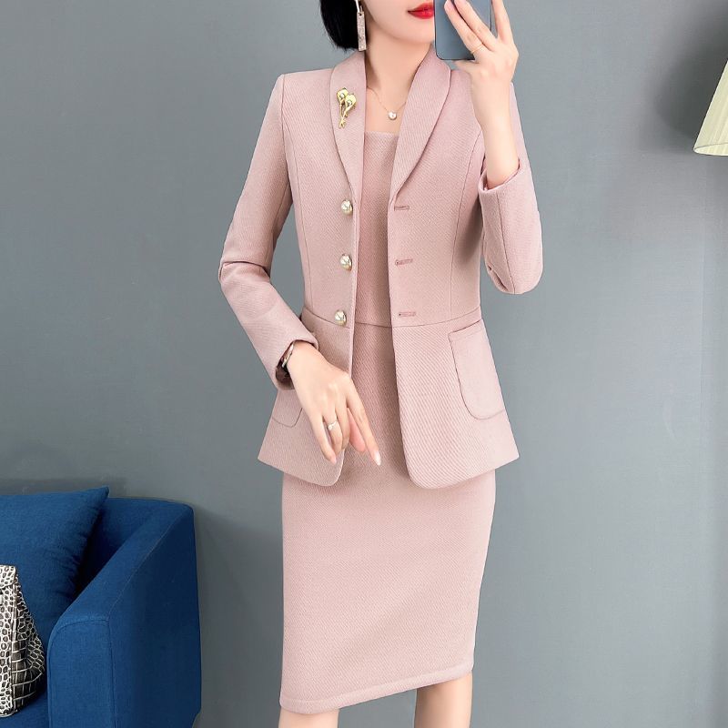 High-end professional dress suit for women in autumn and winter, celebrity style suit, short suit with long skirt, two-piece set