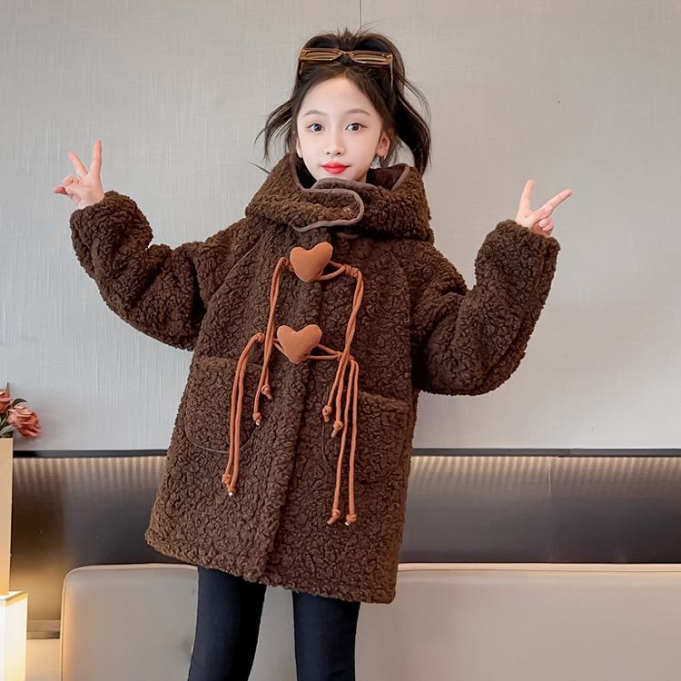 女童冬装外套2023新款加绒加厚保暖时尚毛毛衣中大童儿童加厚大衣