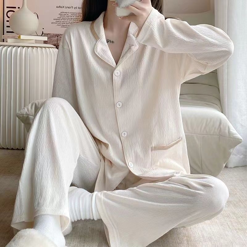 高級感睡衣女春秋冬季長袖開衫網紅風甜美家居服套裝2023年新款夏