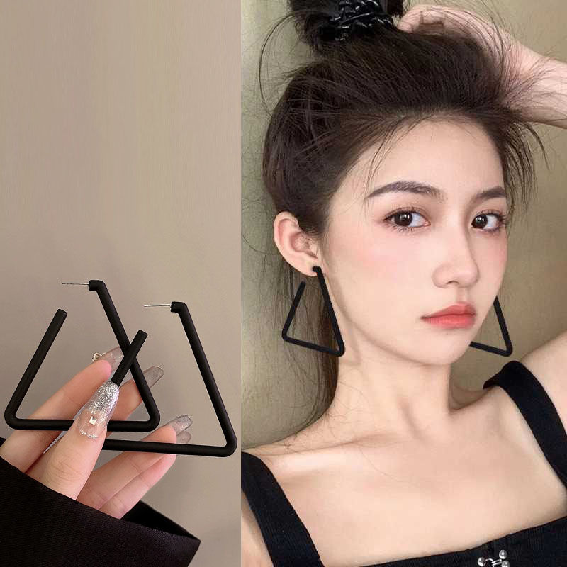 純銀耳釘黑色幾何大耳環高級感個性輕奢氣質耳墜女時尚設計感耳飾