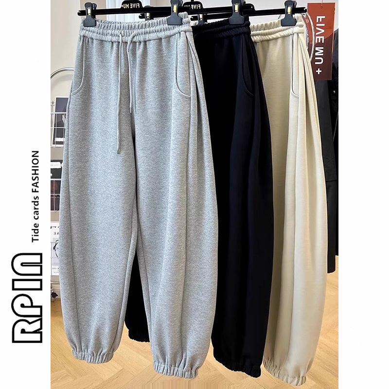 RPIN Extra Large Size 300 Jin Velvet Sports Casual Pants Women's Autumn and Winter Loose High Waist Slim Straight Harem Pants