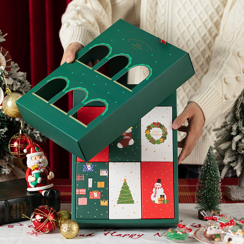 圣诞节包装盒手提礼品盒雪花酥牛轧糖礼物盒子曲奇饼干用包装空盒