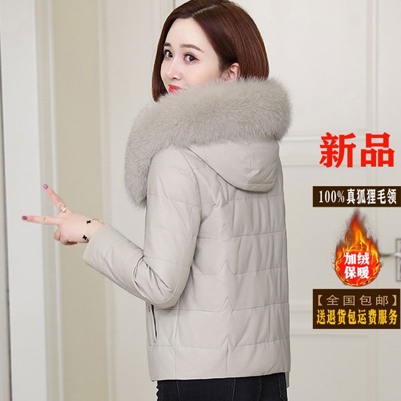 Real fox fur Haining leather jacket for women thickened new winter short down jacket fashionable fur for small people