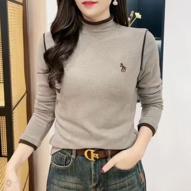 雙面德絨時尚打底衫女冬季新款半高領加厚保暖衣女士顯瘦洋氣上衣