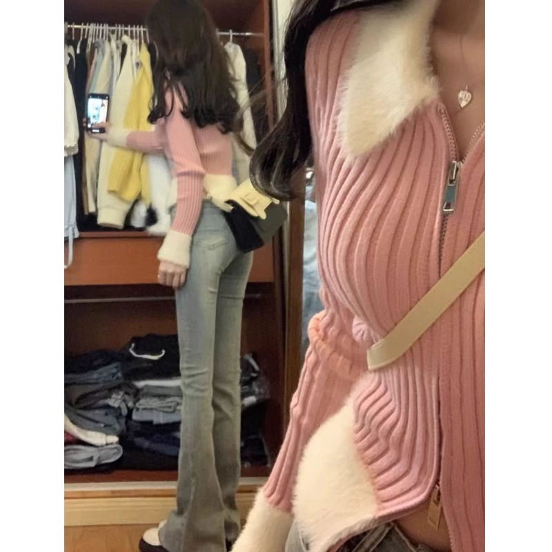 設計感小眾內搭開衫針織毛衣女冬季拉鏈修身chic港味短款打底上衣