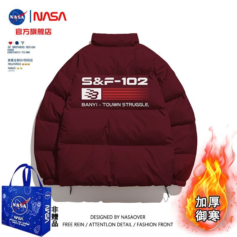 NASA聯名國潮小眾字母印花立領棉服女寬鬆重磅夾棉加厚冬季外套男