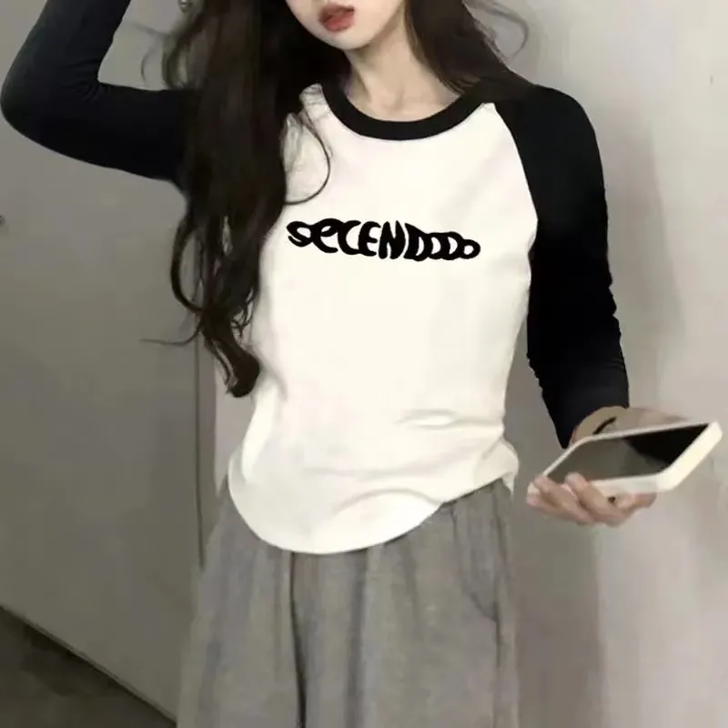 純欲風短款長袖上衣女2023秋冬季新款德絨辣妹美式加絨打底衫上衣