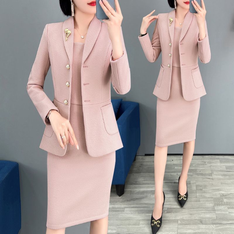 High-end professional dress suit for women in autumn and winter, celebrity style suit, short suit with long skirt, two-piece set