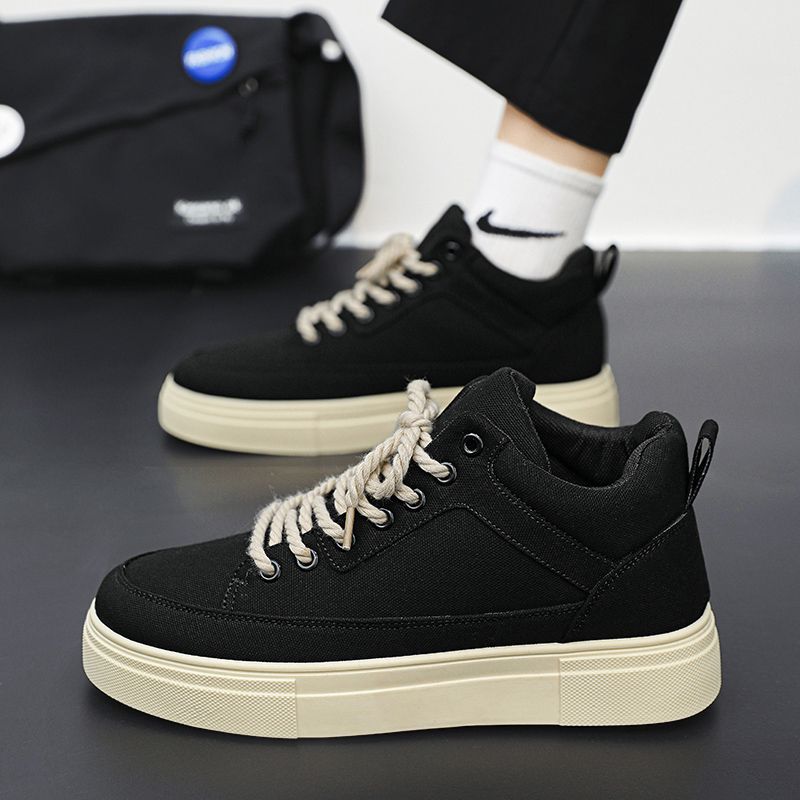 Winter men's canvas shoes, warm, trendy, versatile cloth shoes, sports and casual thick-soled high-tide shoes, retro sneakers for men