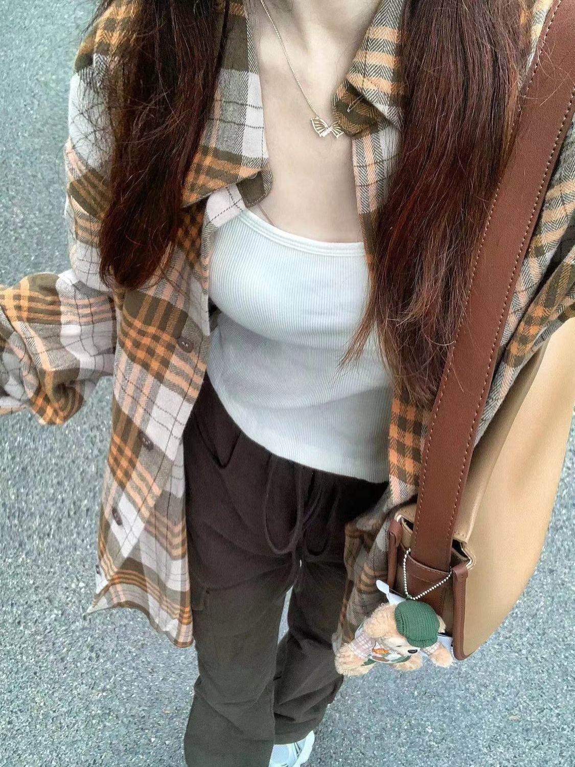 美拉德磨毛襯衫女2023春秋款美式復古寬鬆休閒顯瘦小個子襯衣開衫