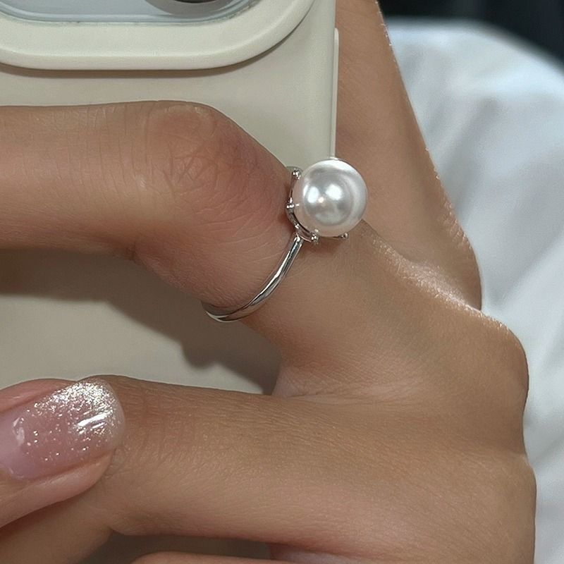 爆款简约经典素圈S925纯银珍珠戒指女ins高级感学生可调节食指戒