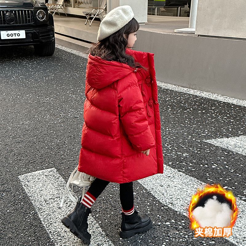 女童冬装红色中国结棉衣女孩洋气中大儿童装棉服冬季加厚棉袄外套