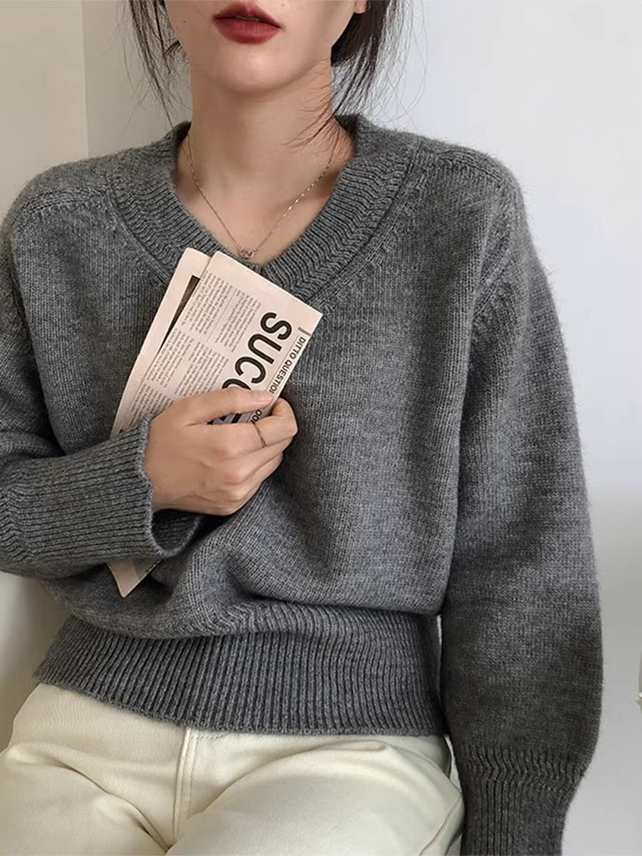 慵懶風秋冬毛衣女2023寬鬆新款復古套頭針織衫打底上衣百搭外穿潮
